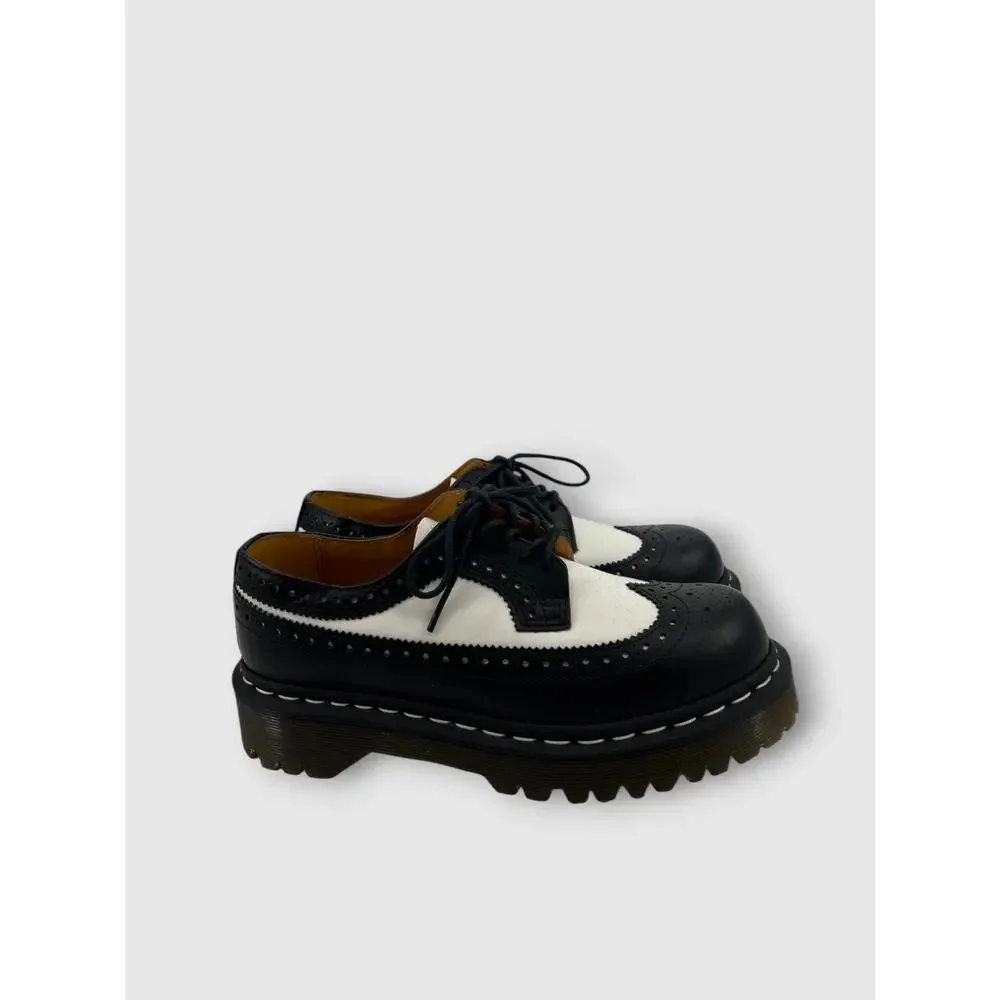 Dr. Martens Black & White Leather Wingtip Brogue Platform Oxfords Size 6